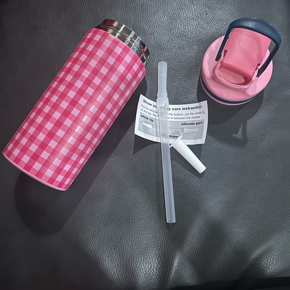 Pink Checkered Kids Water Bottle